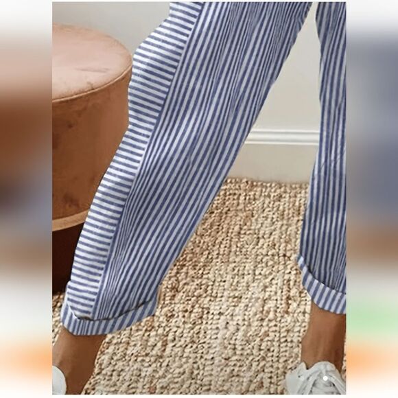 Striped Blue Women's Pants - Picture 4 of 6
